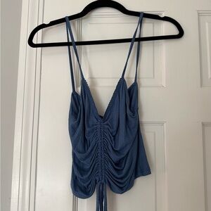 Blue Ruched Spaghetti Strap Top